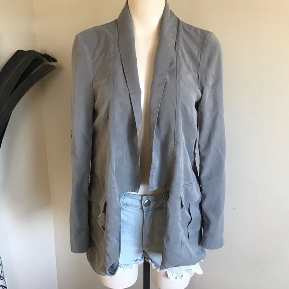 GUESS Marciano Malik Soft Blazer Jacket Lyocel Grey Small​ Snap Flap Pockets - Picture 3 of 8